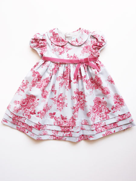 Luli & Me Rose Print Dress With Ribbon 24M