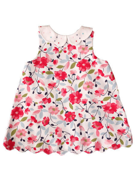 Luli & Me Floral Pique Dress with Scallop Collar Size 12M