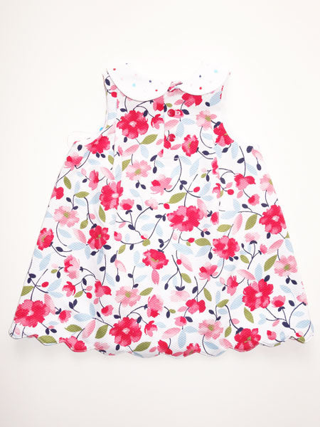 Luli & Me Floral Pique Dress with Scallop Collar Size 12M
