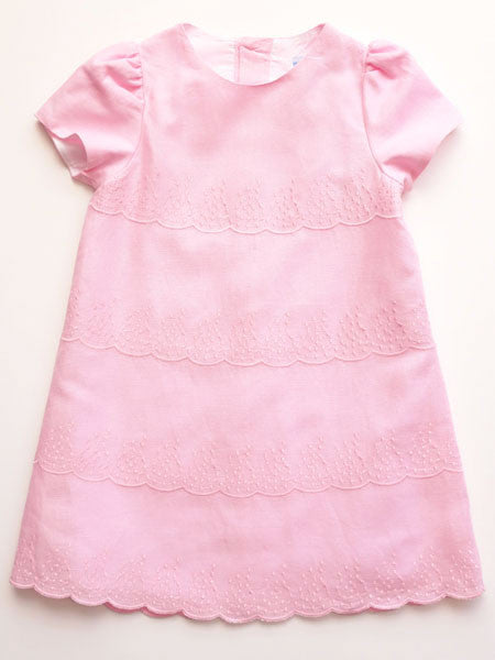 Luli & Me Pink Linen With Scallop Dress 12M-2T