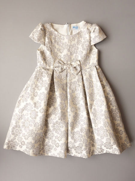 Luli & Me Floral Silver and Grey Jacquard Party Dress Girls 4, 6