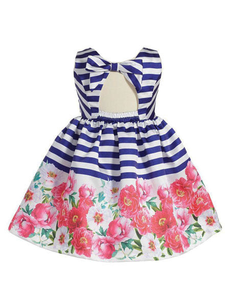 Luli & Me Peony Stripe Back Bow Dress 6X