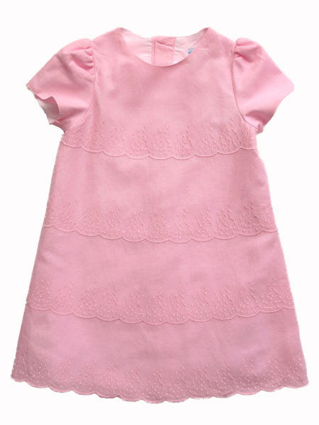 Luli & Me Pink Linen With Scallop Dress 12M-2T