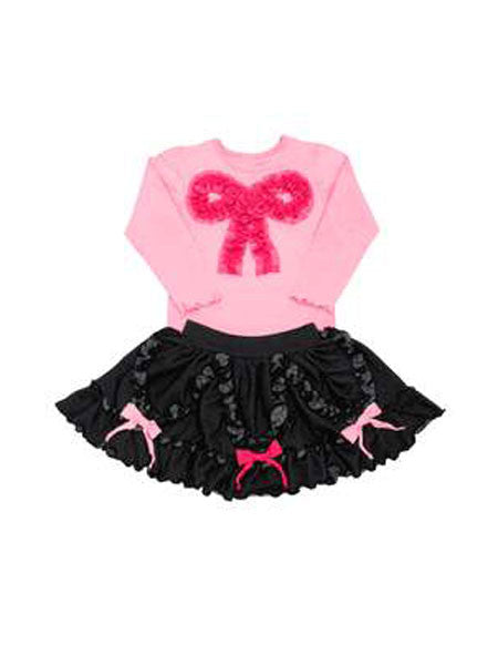 Love U Lots Pink Top & Black Skirt Set