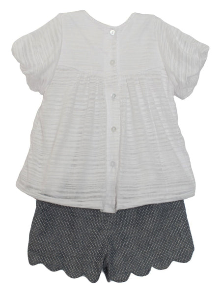 Mabel + Honey Bubble Sleeve White Top and Scallop Short Set Sizes 3, 4, 5, 6
