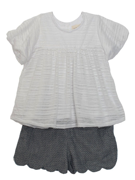 Mabel + Honey Bubble Sleeve White Top and Scallop Short Set Sizes 3, 4, 5, 6