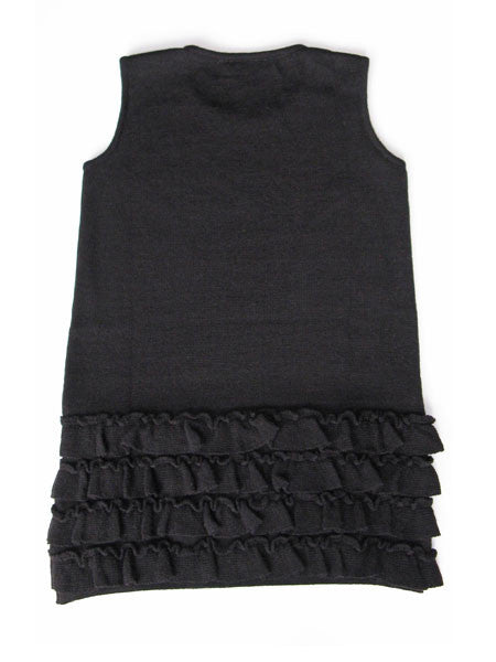 Maria Casero Black Knit Ruffle Trim Dress Sizes 7, 8