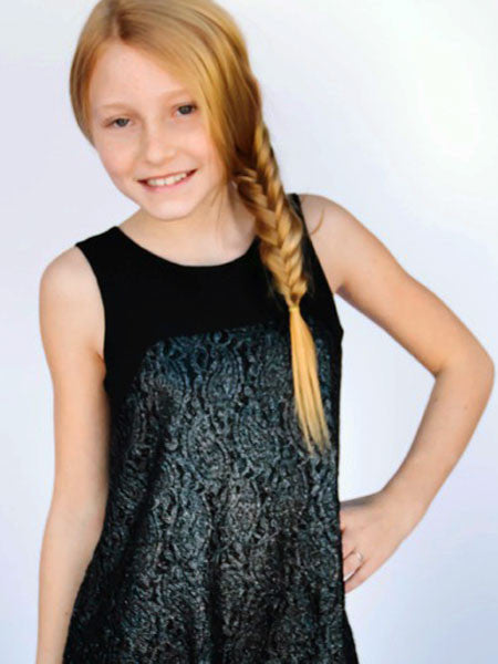Maria Casero Foil Lace Girls Black Dress Size 7