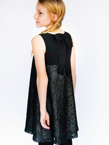 Maria Casero Foil Lace Girls Black Dress Size 7