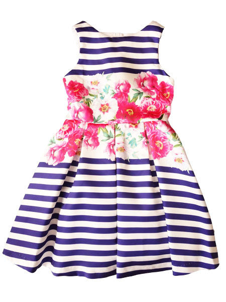 Maria Casero Peony Stripe Party Dress Girls 7-14