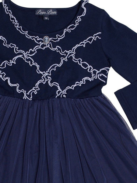 Pom Pom Ayricka Blue Jersey & Tulle Dress Sizes 4-6