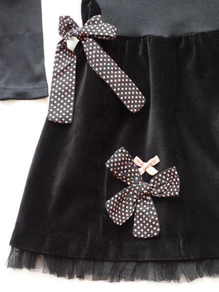 Sophie Catalou Dotted Bows Girls Black Dress Size 4