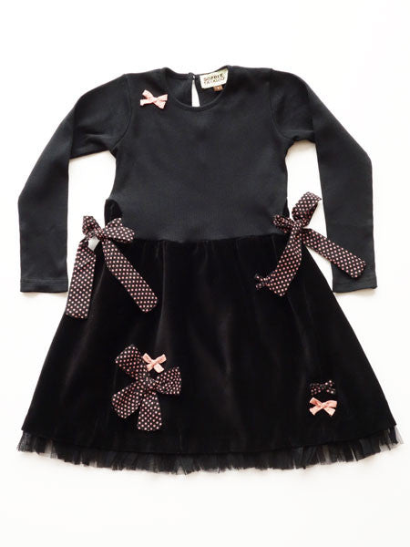 Sophie Catalou Dotted Bows Girls Black Dress Size 4