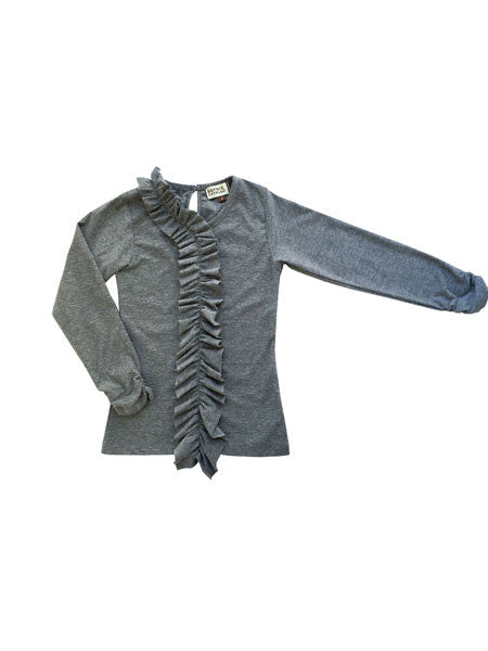 Sophie Catalou Gray Melange Ruffle Top Girls 4, 5, 6