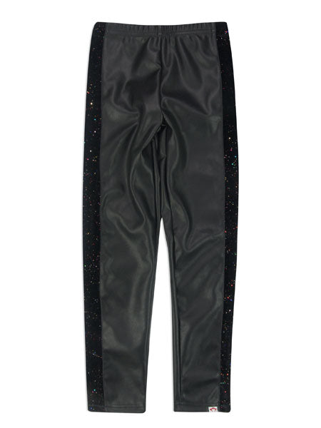Black leggings with glitter details on the sides for girls.