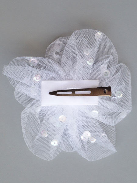 Bows Arts White Tutu Flower Hair Clippie