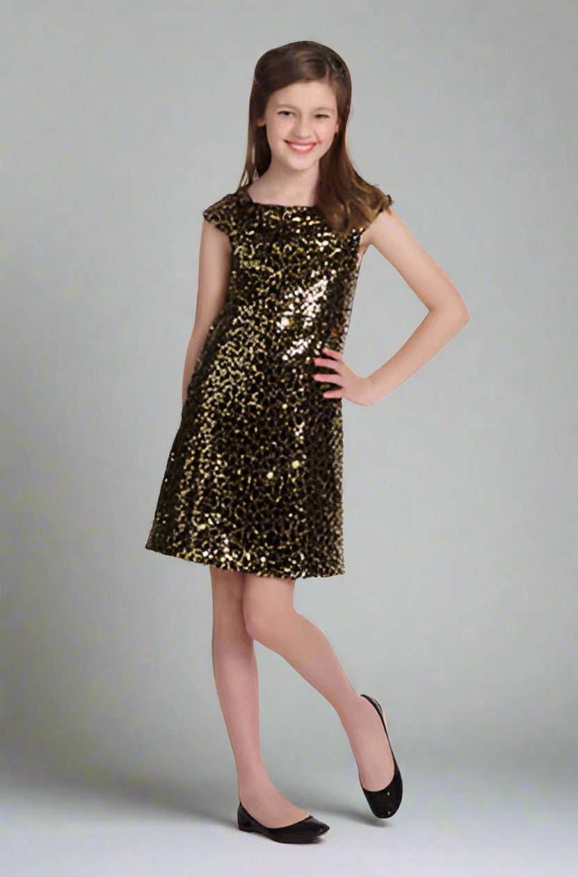 BLUSH by Us Angels Black & Gold Sequin Girls Party Dress Sizes 7, 8
