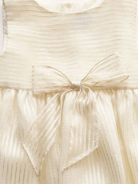 Luli & Me Stripe Cream & Gold Organza Dress With Bow Toddler Girls