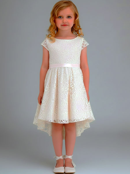 Biscotti Fairest Of All High Low Lace Dress Ivory and Pink Sizes 4, 6, 6X
