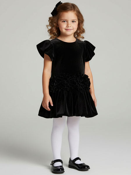 Mulberribush Black Velvet Velour Party Dress Sizes 5, 6