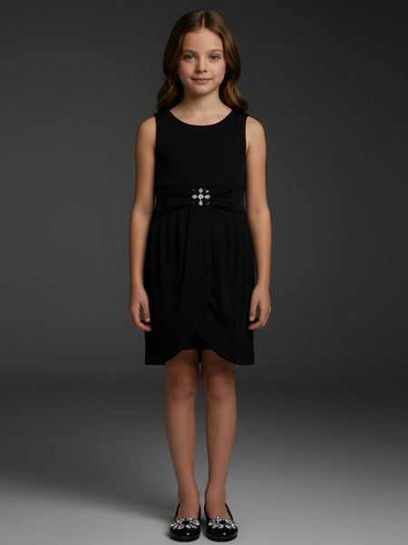 BLUSH by Us Angels Beaded Bow Girls Black Dress Size 8