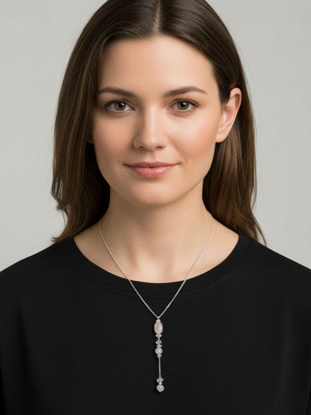 Carol Max Rose Quartz & Sterling Pendant Necklace