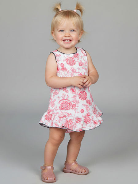 Claesen's Baby Girls Red Flower Skirted Romper Dress
