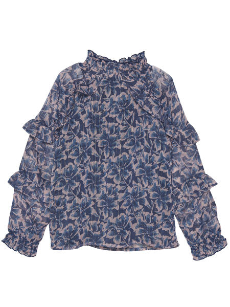 Creamie Big Flower Blouse Indigo Blue