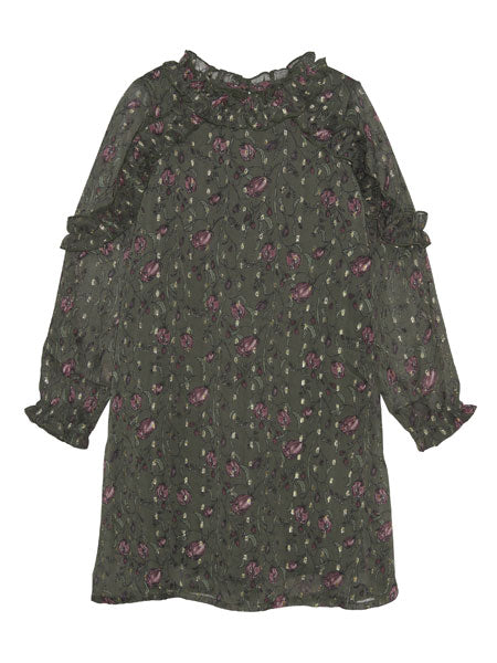 Creamie Flower Dot Dress Olive Night Girls 4-14 llbd shop Creamie Flower Dot Dress Olive Night Girls 4-14 llbd shop