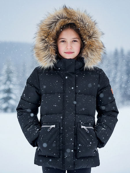 Deux Par Deux Puffy Jacket Black Girls 5-12