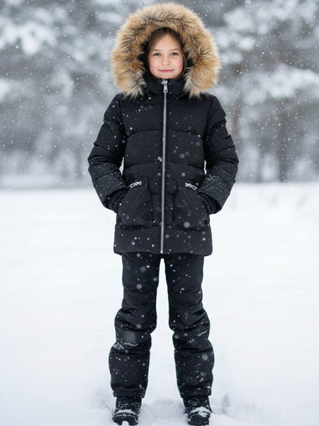 Deux Par Deux Puffy Jacket Black Girls 5-12