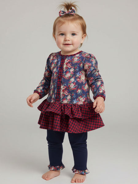 Fore N Birdie Baby Girls Floral Print Dress & Leggings Set
