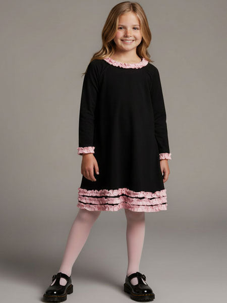 Llum Black Jersey Knit Pink Ruffle Dress Sizes 2T-7