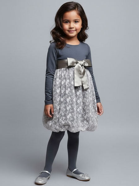 Lofff Grey Lace Girls Party Dress Sizes 4, 6