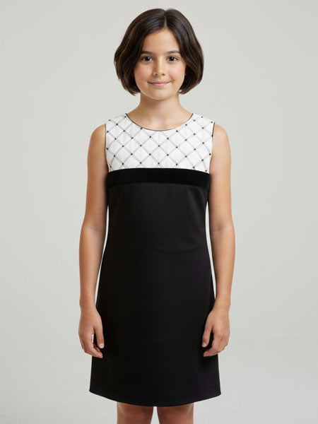 Luli & Me Girls Black & Ivory Satin Dress Size 7