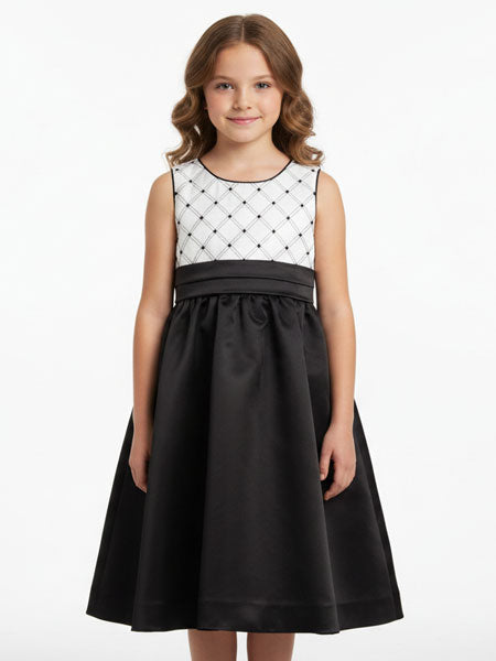 Luli & Me Little Girls Black & Ivory Satin Dress Sizes 4, 5