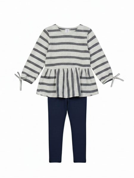 Mabel + Honey Top & Legging Set Blue Striped Cotton Girls 4, 5, 6
