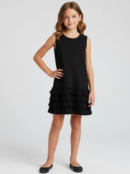 Maria Casero Black Knit Ruffle Trim Dress Sizes 7, 8