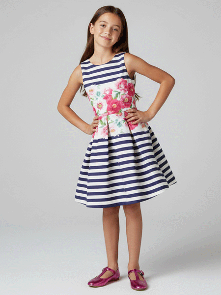 Maria Casero Peony Stripe Party Dress Girls 7-14