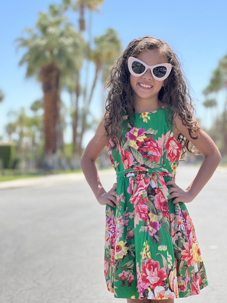 Poppet & Fox 50's Petticoat Dress Palm Springs Green Floral Girls 5-12