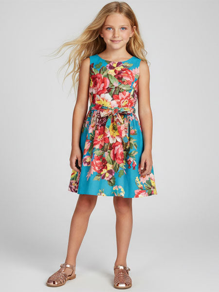 Poppet & Fox 50's Petticoat Dress Palm Springs Blue Floral Girls 4-14