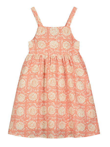 Girls classic sundress in an ivory and rose print.