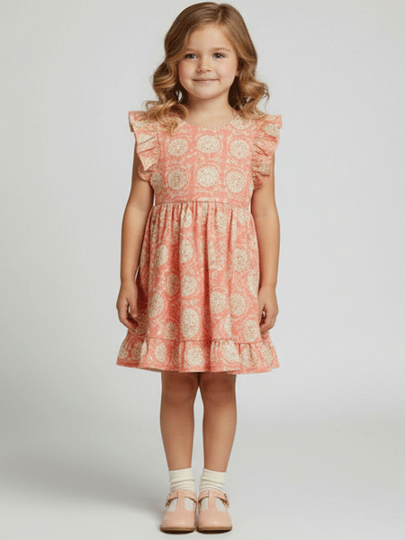Poppet & Fox Frill Sleeve Summer Dress Santa Cruz Print