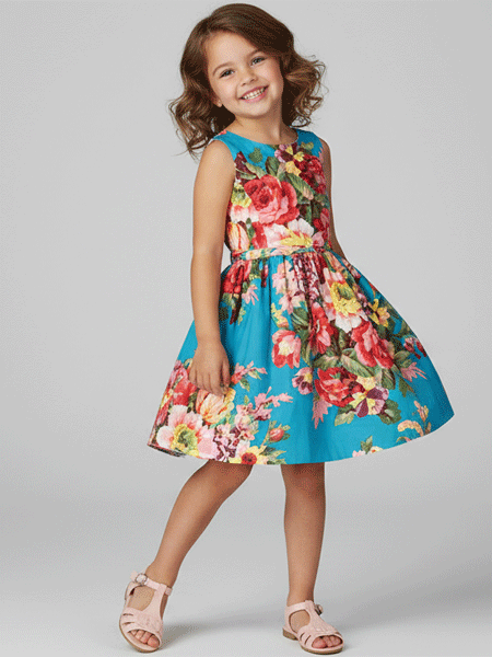 Poppet & Fox 50's Petticoat Dress Palm Springs Blue Floral Girls 4-14