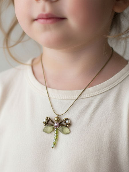 Girls Dragonfly Pendant  Necklace 15" Long