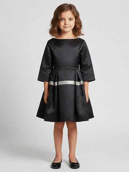 Ses Petites Mains Black Silk Shantung Party Dress Girls 6-8 llbd shop Exclusive