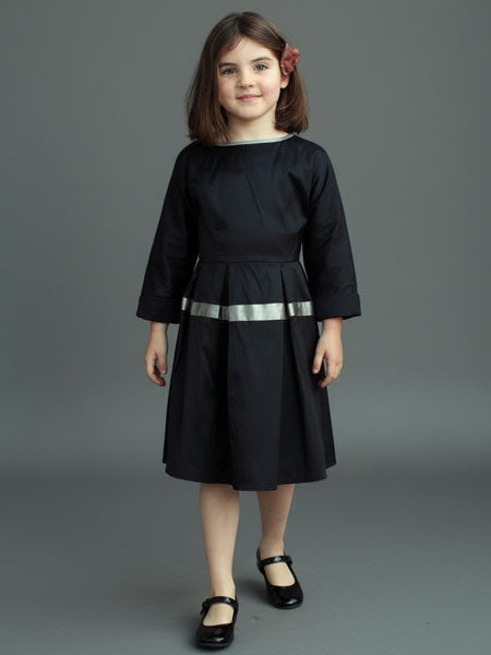 Ses Petites Mains Black Silk Shantung Party Dress Girls 6-8 llbd shop Exclusive