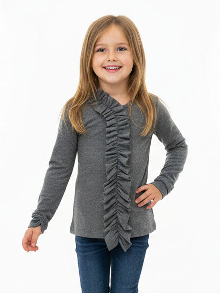 Sophie Catalou Gray Melange Ruffle Top Girls 4, 5, 6