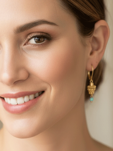 Thousand Flowers Gold Plated Dangle Earrings, Turquoise Beads