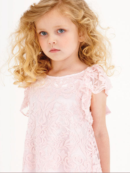 Biscotti Fairest Of All Ruffle Sleeve Ivory Pink Dress Little Girls